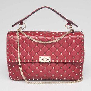 Valentino Dark Red Quilted Nappa Leather Rockstud Spike Large Shoulder Bag